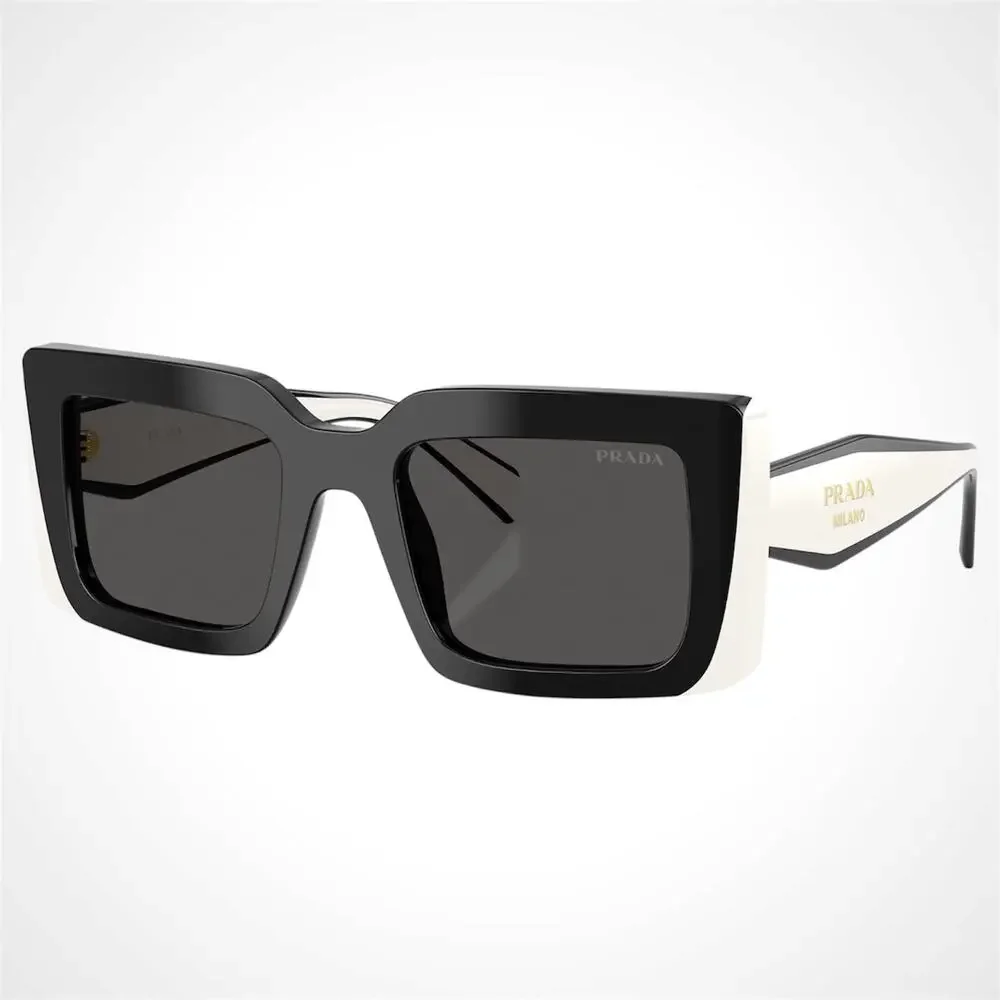 New PRADA Sunglasses Black White Talc Gold Symbole Logo Womens Rectangle - Picture 1 of 6